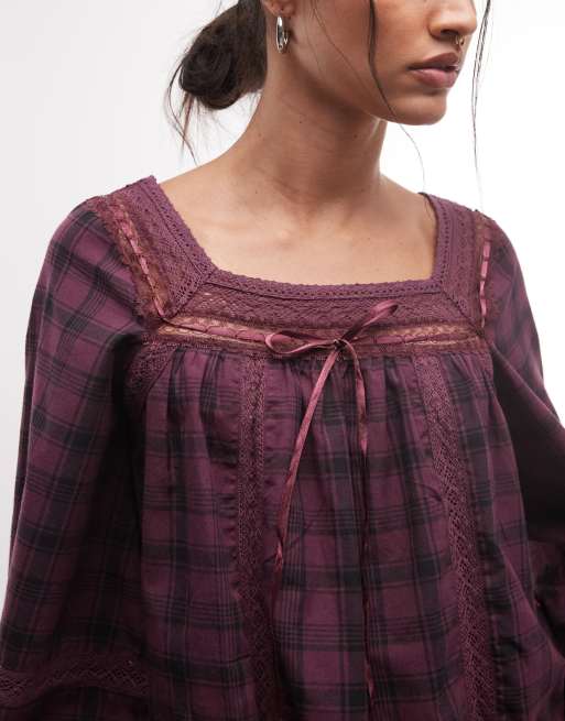 Reclaimed Vintage textured plaid blouse, 4 of 4