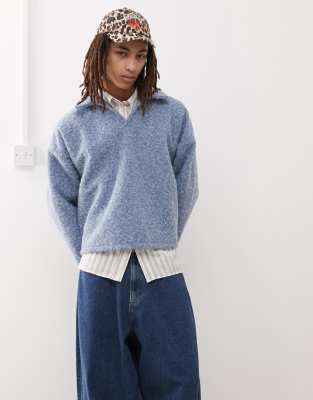 Reclaimed Vintage Reclaimed Vintage textured polo top in navy blue