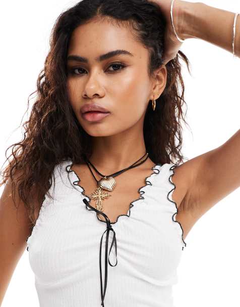 Reclaimed Vintage textured ruched tank top with tie front in white - view 1