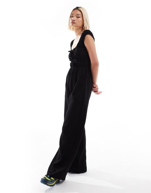 Tie front jumpsuit black outlet