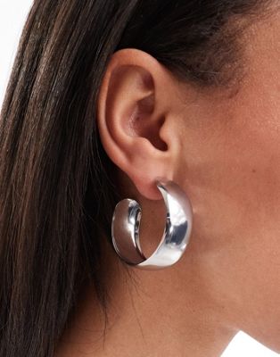 Reclaimed Vintage thick hoop earrings in silver