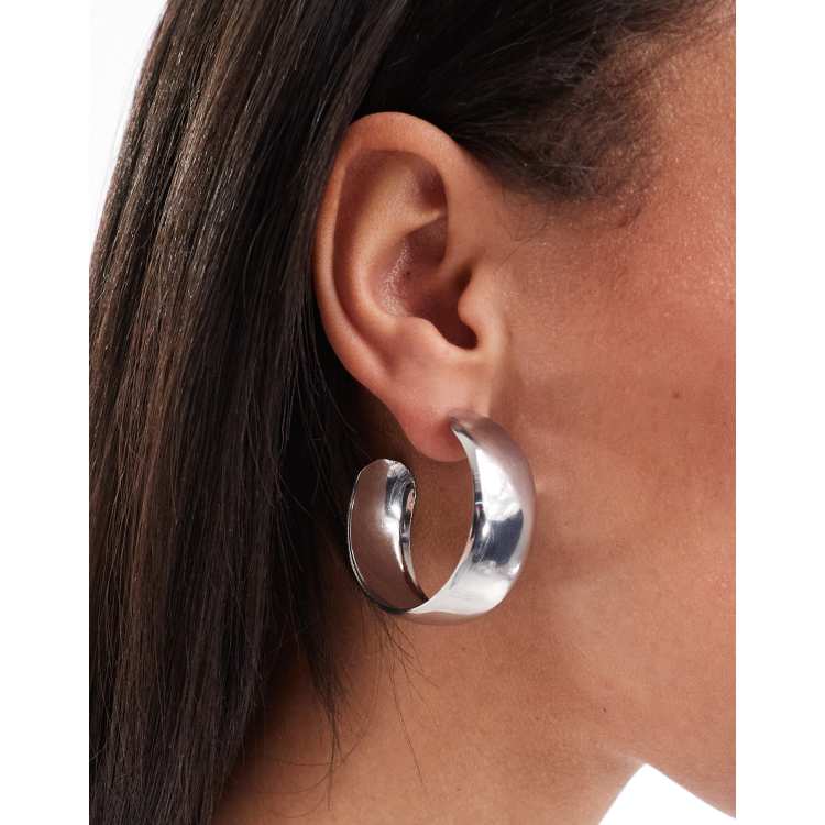 Reclaimed Vintage thick hoop earrings in silver ASOS
