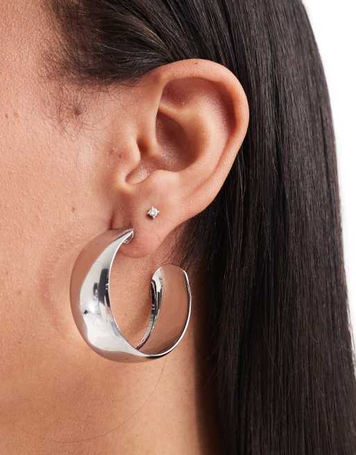 Thick hoop silver earrings sale