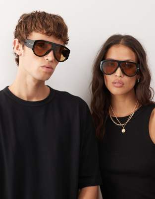 Reclaimed Vintage thicker frame aviator with orange lense in black