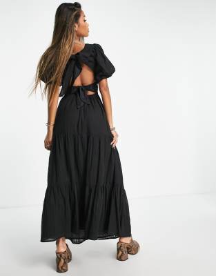 Reclaimed Vintage tie back maxi dress in black