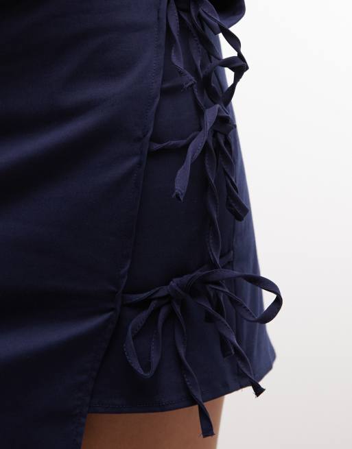 Reclaimed Vintage tie detail skort co-ord in navy, 5 of 5