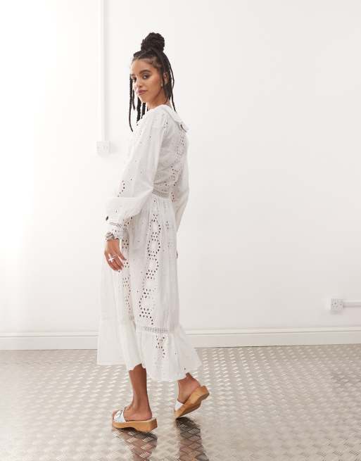 Reclaimed Vintage tie front beach cover up in white broderie