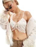 [Reclaimed Vintage] Reclaimed Vintage tie front cami with lace detail in white 16 white