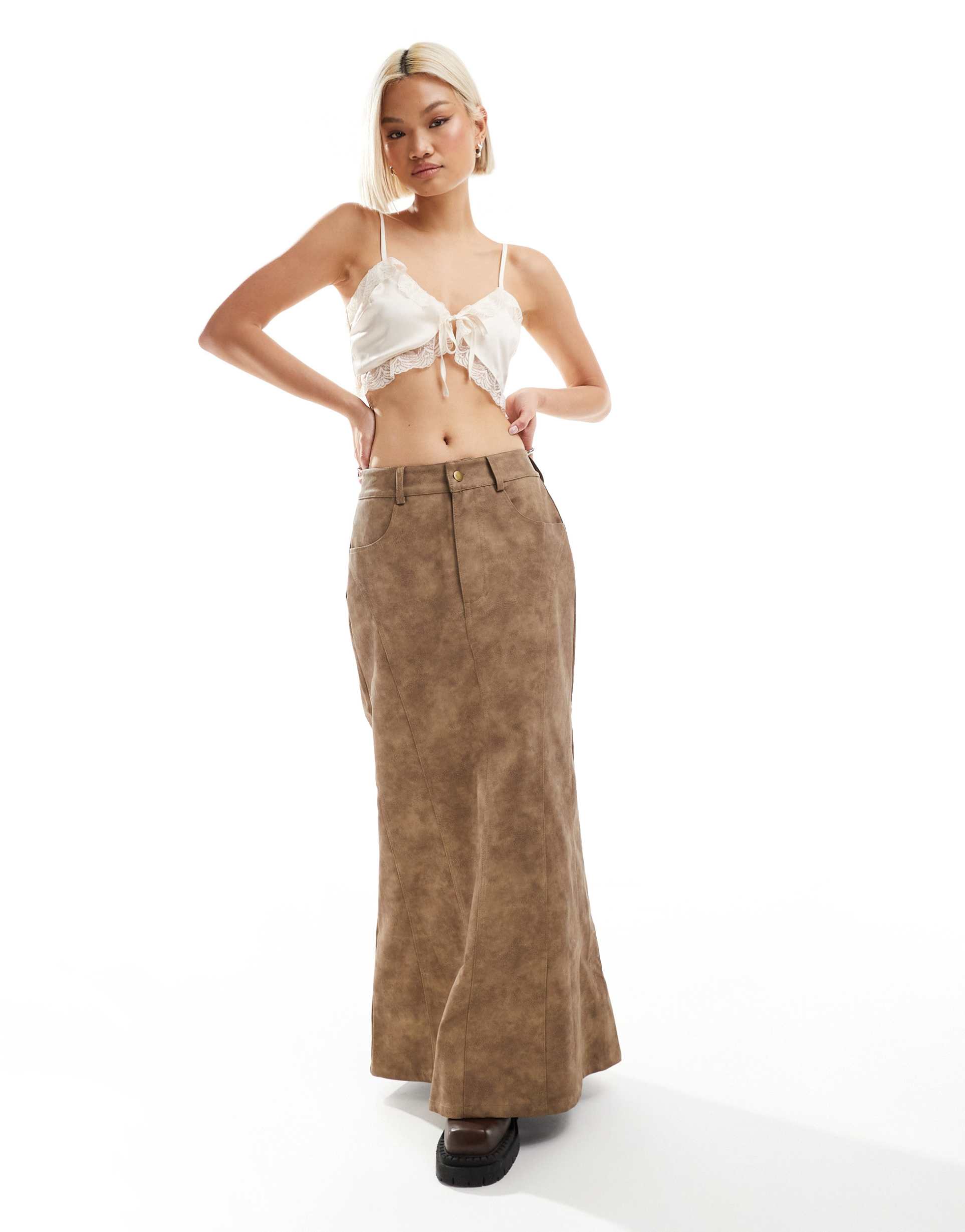 reclaimed vintage tie front cami with lace detail in white
