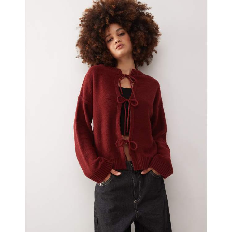 Reclaimed Vintage tie front cardigan in burgundy | ASOS