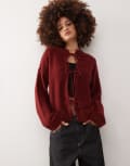 [Reclaimed Vintage] Reclaimed Vintage tie front cardigan in burgundy-Red XS Burgundy