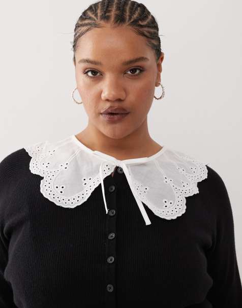 Reclaimed Vintage tie front collar in white broderie - view 1