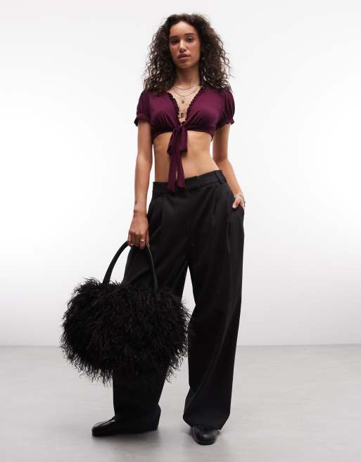 Reclaimed Vintage tie front crop top in plum, 2 of 4