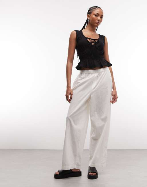 Reclaimed vintage tie front linen top in black, 4 of 4