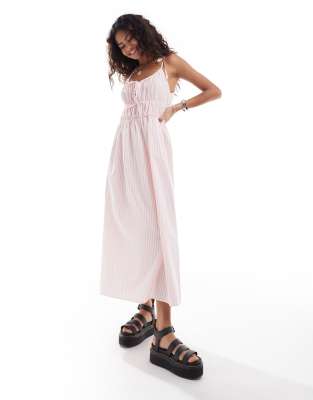 Reclaimed Vintage tie front maxi summer dress in pink stripe ASOS