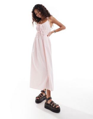tie front maxi sundress in pink stripe
