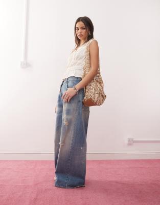 Reclaimed Vintage tie front top in ecru linen blend