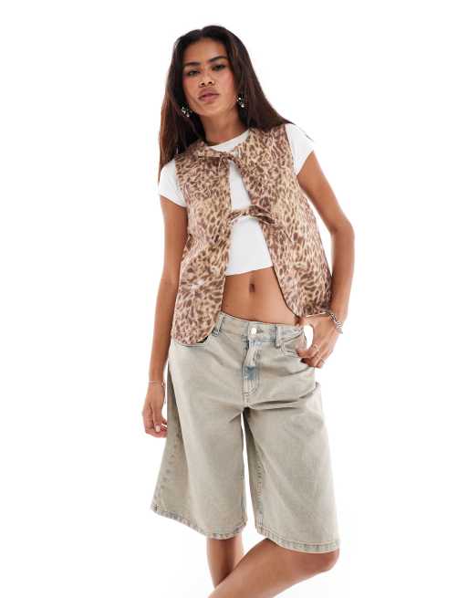 Reclaimed Vintage tie front vest in animal print