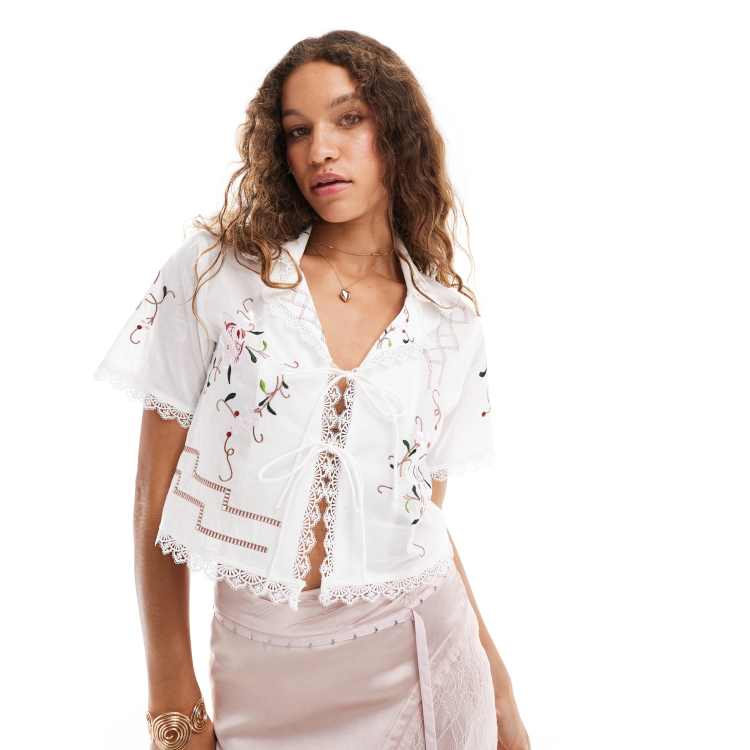 Reclaimed Vintage tie front western shirt with tablecloth