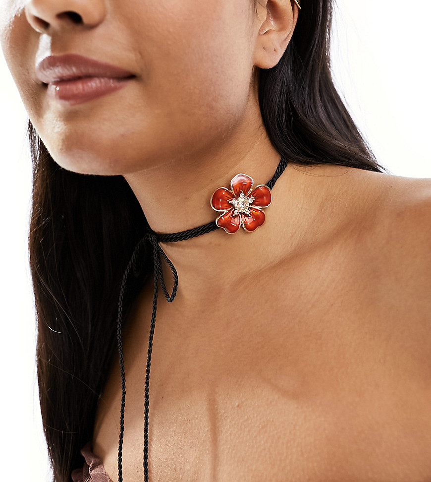 tie necklace with red flower