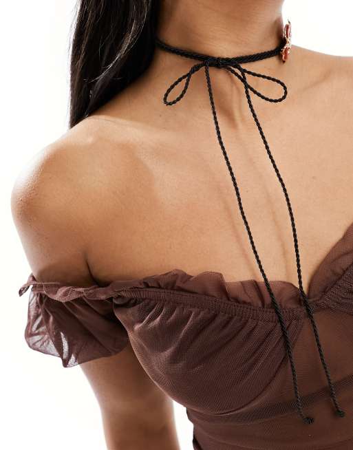 Brown tie choker deals