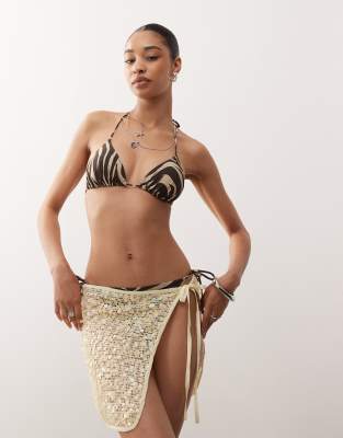 tie side beach skirt in butter yellow sequins-White
