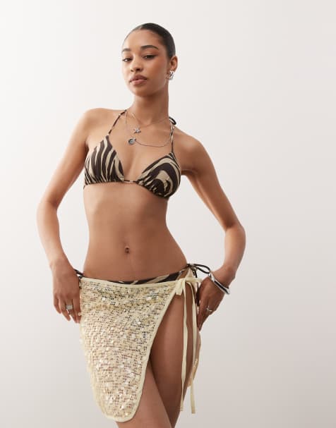 Reclaimed Vintage tie side beach skirt in butter yellow sequins - view 1