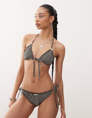 RECLAIMED VINTAGE TIE SIDE BIKINI BOTTOM WITH FRILLS 