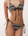 [Reclaimed Vintage] Reclaimed Vintage tie side bikini bottoms in black and white crochet-Multi 4 MULTI