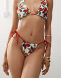 [Reclaimed Vintage] Reclaimed Vintage tie side bikini bottoms in hand-drawn bright floral print-Multi 4 floral print