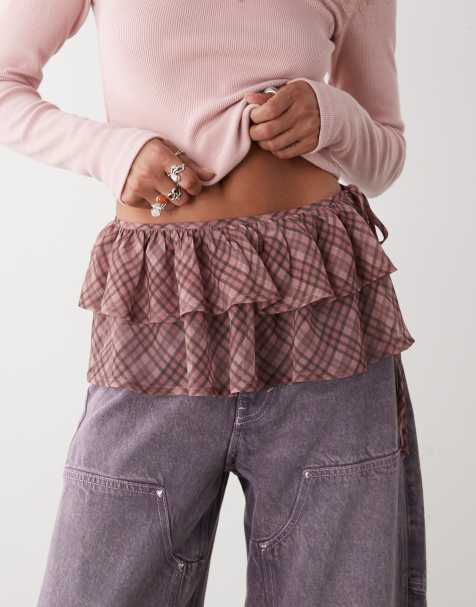 Reclaimed Vintage tie side layering belt and skirt in pink check - view 1