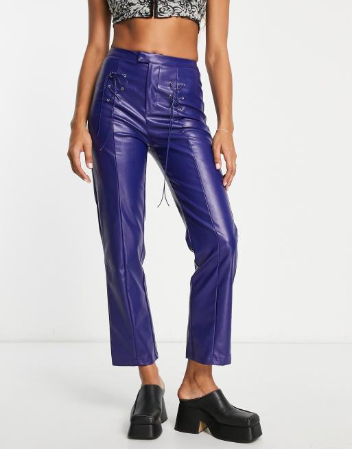 Reclaimed Vintage tie side PU pants in blue