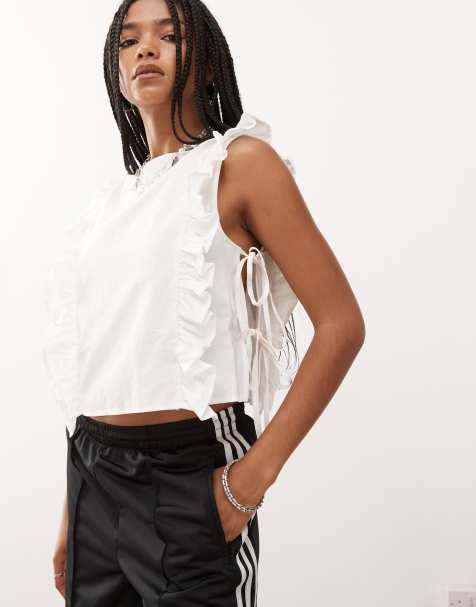 Reclaimed Vintage tie side top with ruffles in ivory - view 1
