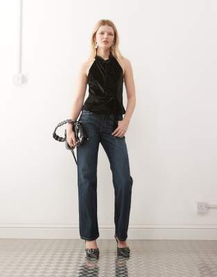 Reclaimed Vintage Tie Side Velvet Top In Black