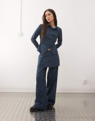 Reclaimed Vintage Tie Up Shirt With Bow Details In Blue