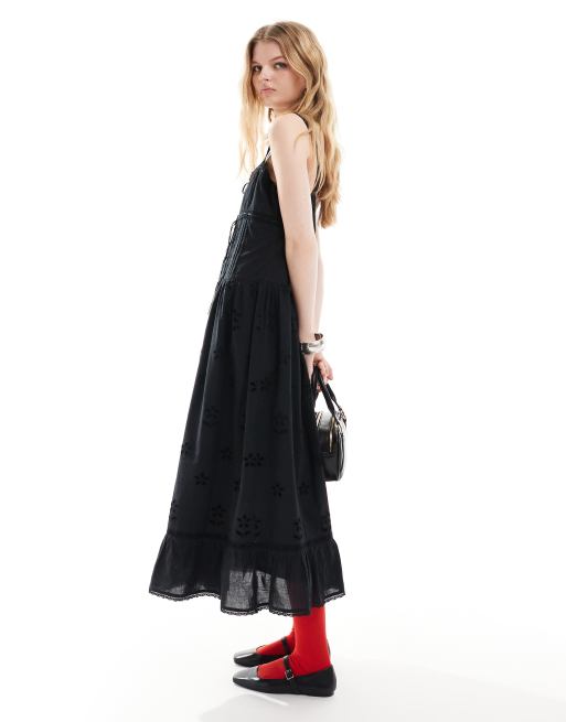 Reclaimed Vintage tiered western cowgirl midi dress in black | ASOS