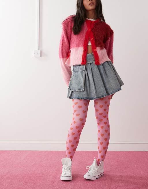 Reclaimed Vintage tights with red hearts in pink ASOS
