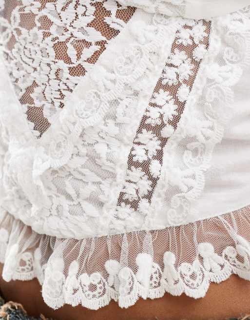 Reclaimed Vintage - Top a corsetto milkmaid stile western in pizzo, 3 di 4