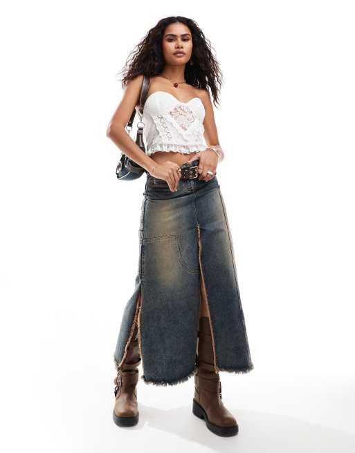 Reclaimed Vintage - Top a corsetto milkmaid stile western in pizzo, 4 di 4