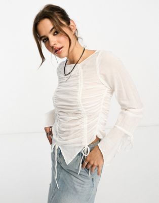 Reclaimed Vintage slash neck top with ruching and tie detail - ASOS Price Checker