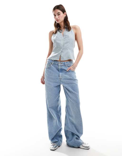 Reclaimed Vintage - Top allacciato al collo blu a quadretti, 4 di 4
