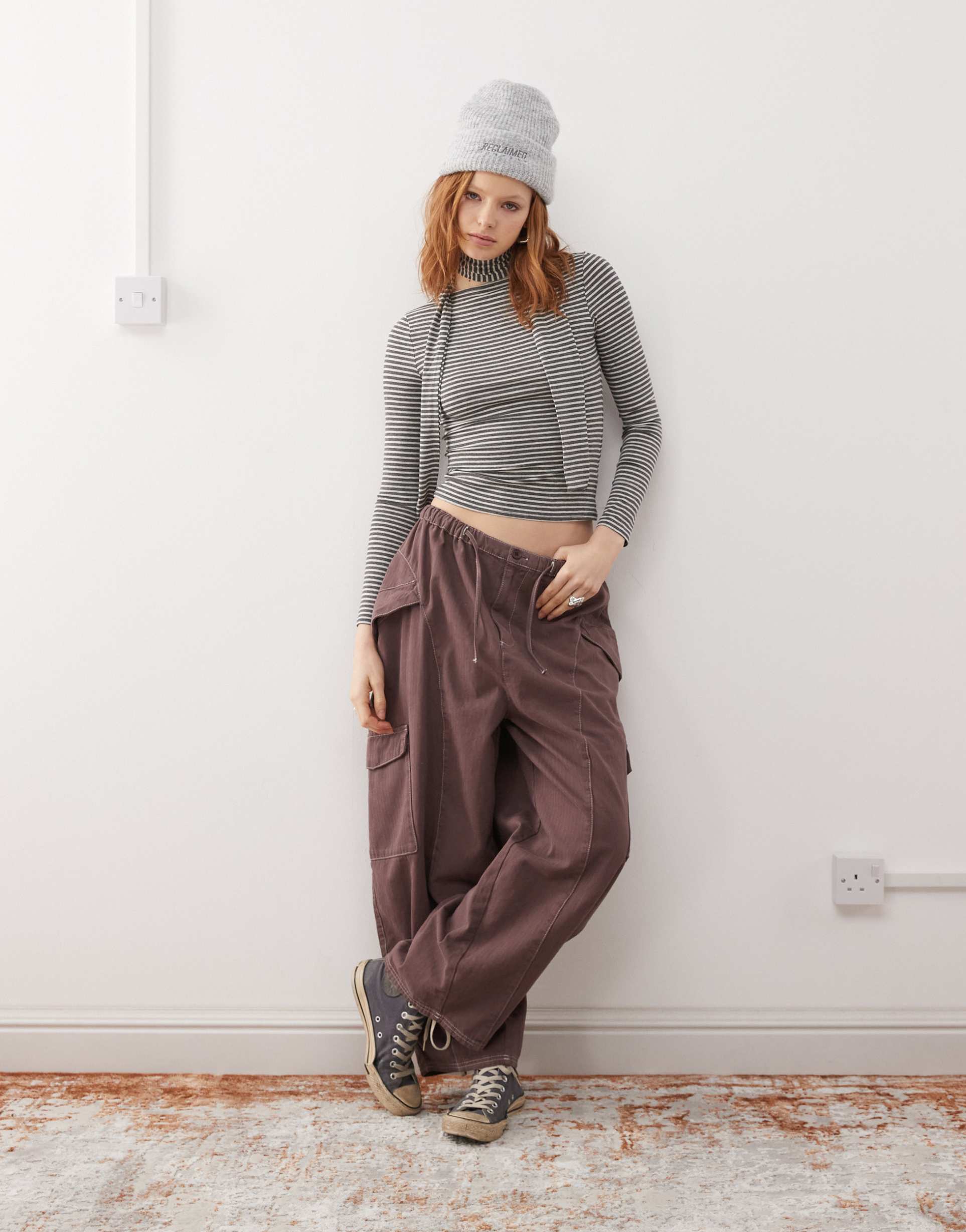 reclaimed vintage top and skinny scarf set in stripe