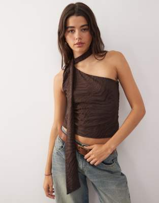 Reclaimed Vintage - Top asymétrique avec foulard à zébrures effet dévoré - Marron-Brown