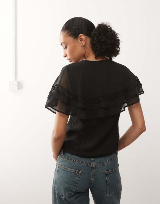 Reclaimed Vintage - Top avec col façon cape - Noir, 4 de 4