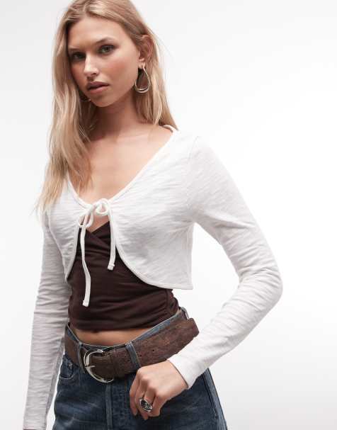 Reclaimed Vintage - Top bolero in jersey fiammato color panna - view 1