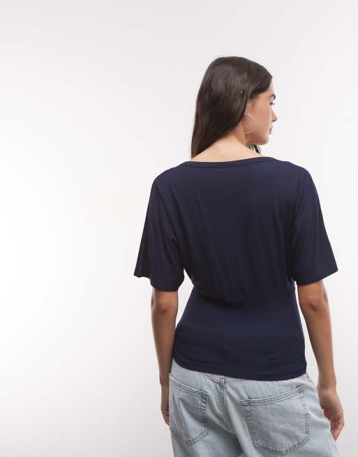 Reclaimed Vintage top cache-cœur doux avec détail de boutons en bleu marine, 4 de 4