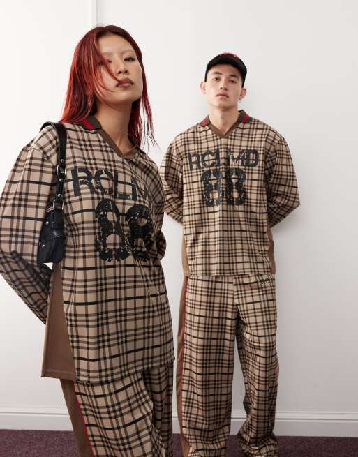 Reclaimed Vintage - Top da calcio unisex a maniche lunghe con stampa a quadri