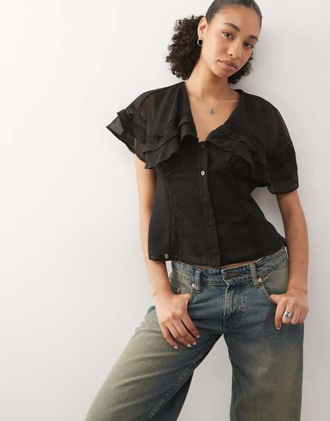 Reclaimed Vintage - Top da giorno nero con colletto a mantella - view 1