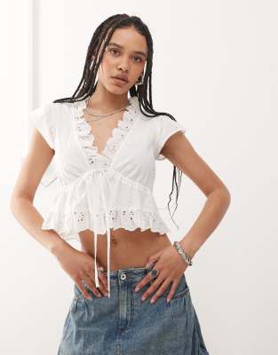 Reclaimed Vintage - Top da giorno stile western bianco con finiture in pizzo - view 1