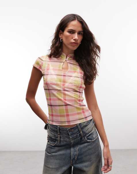 Reclaimed Vintage - top de malla con cuello mao a cuadros - view 1